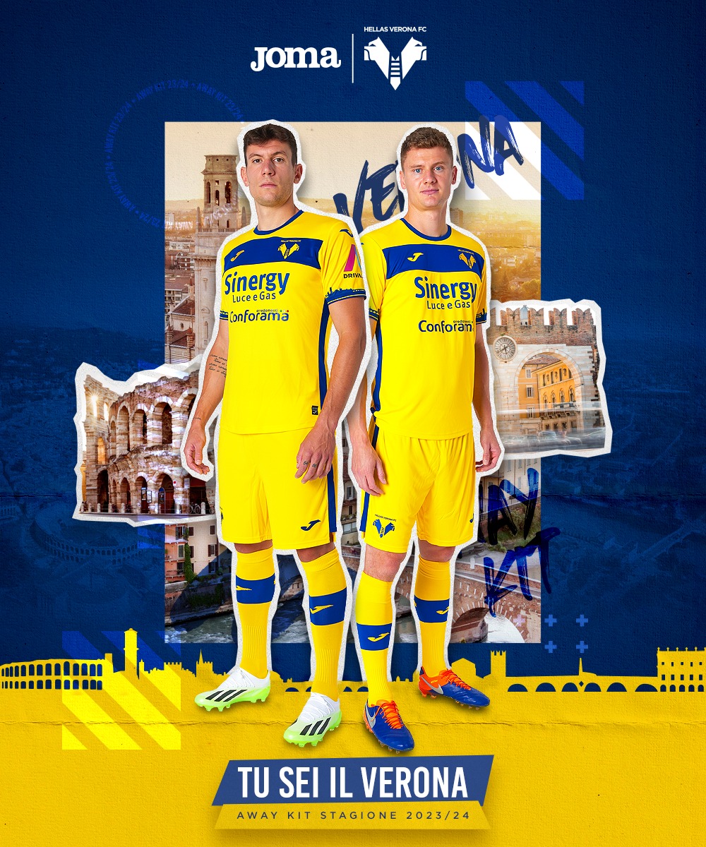 Maglie dell’Hellas Verona 2023-2024: l’esordio di Joma e i 60 anni del Bentegodi