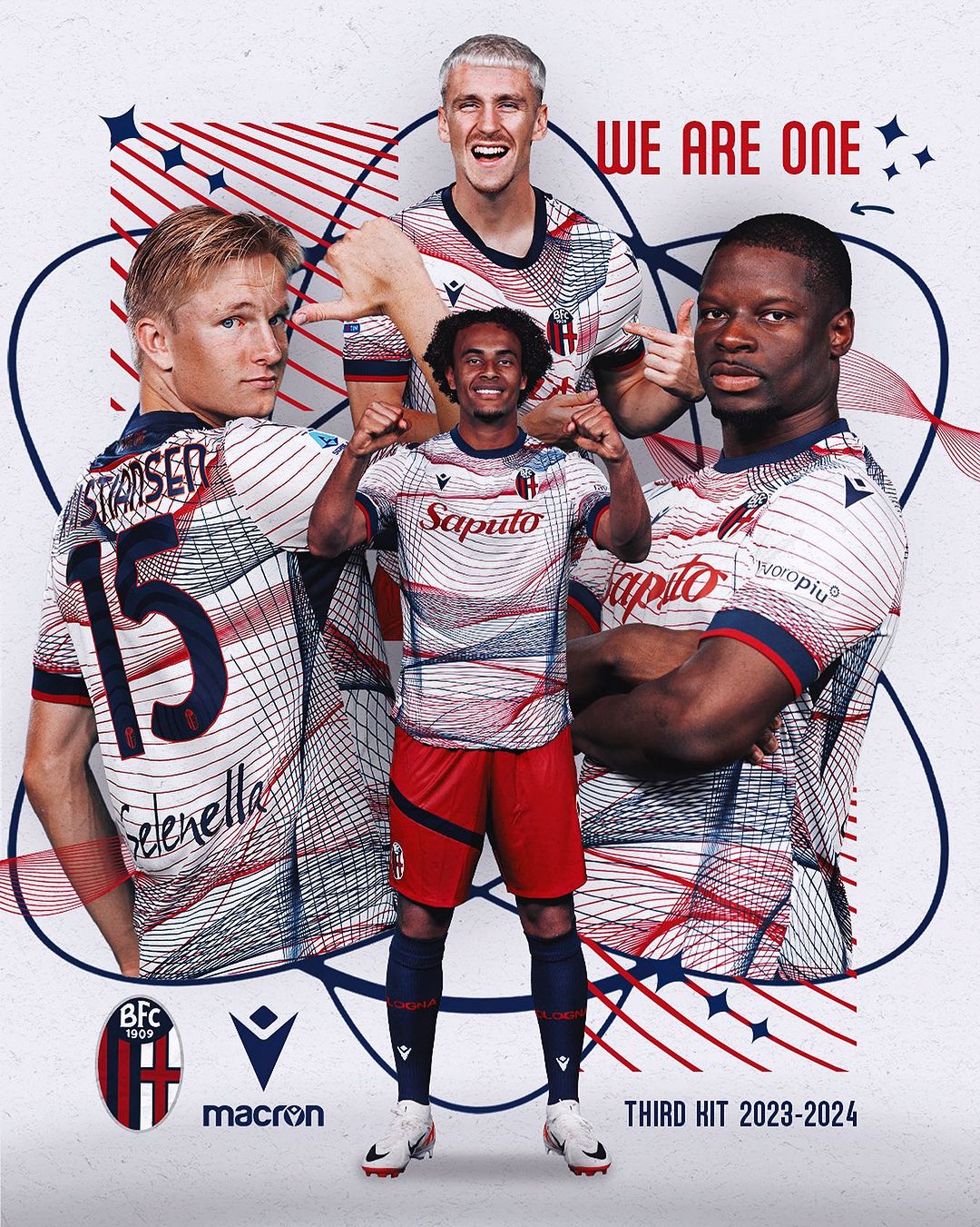 Maglie del Bologna 2023-2024: Macron e il motto «Honor the red and the blue»