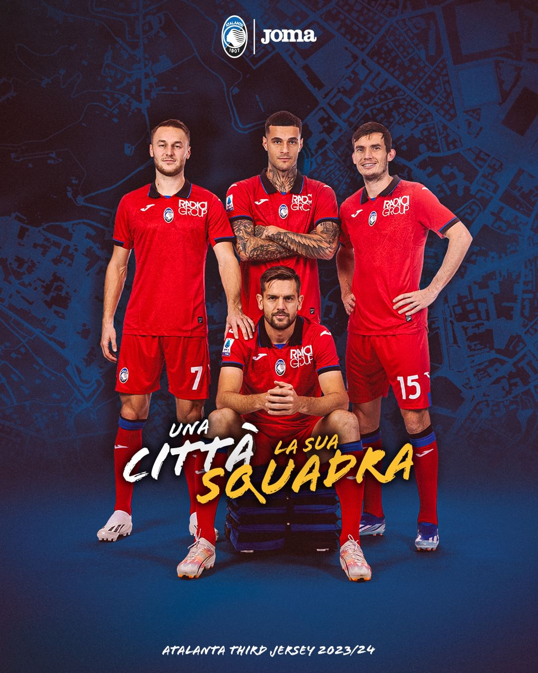 Maglie dell’Atalanta 2023-2024: JOMA tra rombi e la mappa di Bergamo